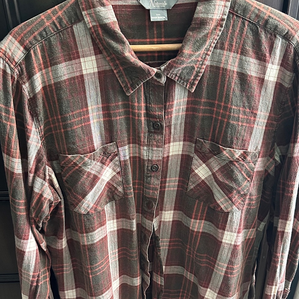 Natural Reflections Women’s Casual Plaid Shirt - Brown, orange and cream